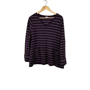 J. Jill Womens Burgundy Striped V-neck Tunic Top Size 2X Pockets Ribbed Casual